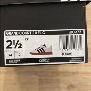 Adidas Grand Court 2.0 EL C White and Black Sneakers BRAND NEW W TAGS